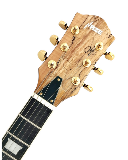 Haze Single-Cut Spalted Maple Mahogany Neck HLP Electric Guitar - Natural SEG227GC