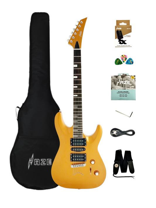 Haze Neck-Thru HSH String-Thru HAX Electric Guitar - Gold SEG258GD