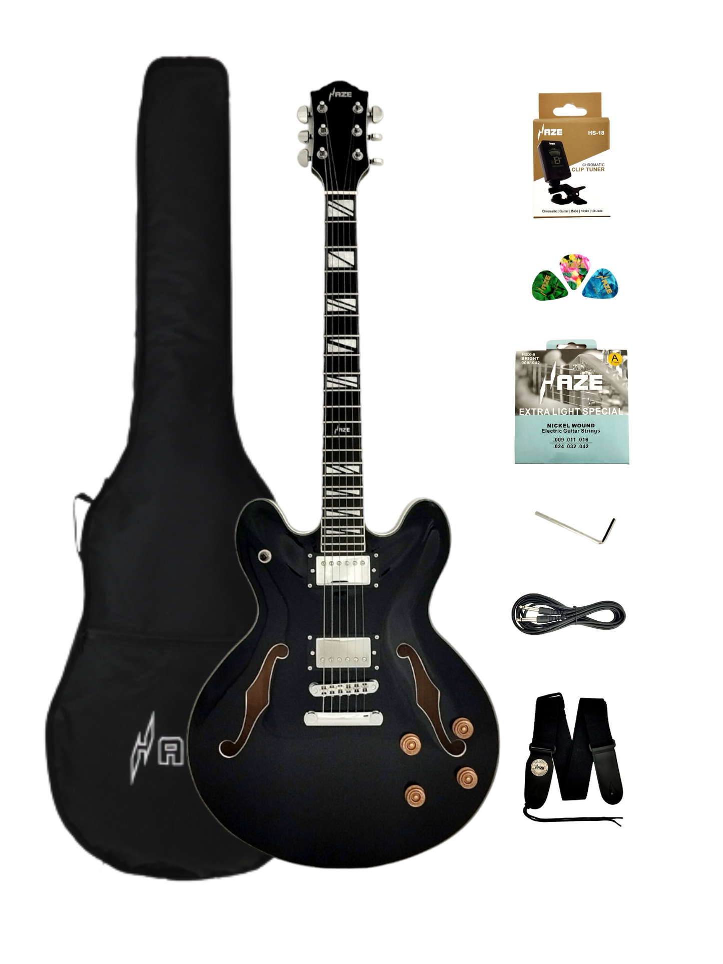 Haze Semi-Hollow Flame Maple HES Electric Guitar - Black SEG272BK