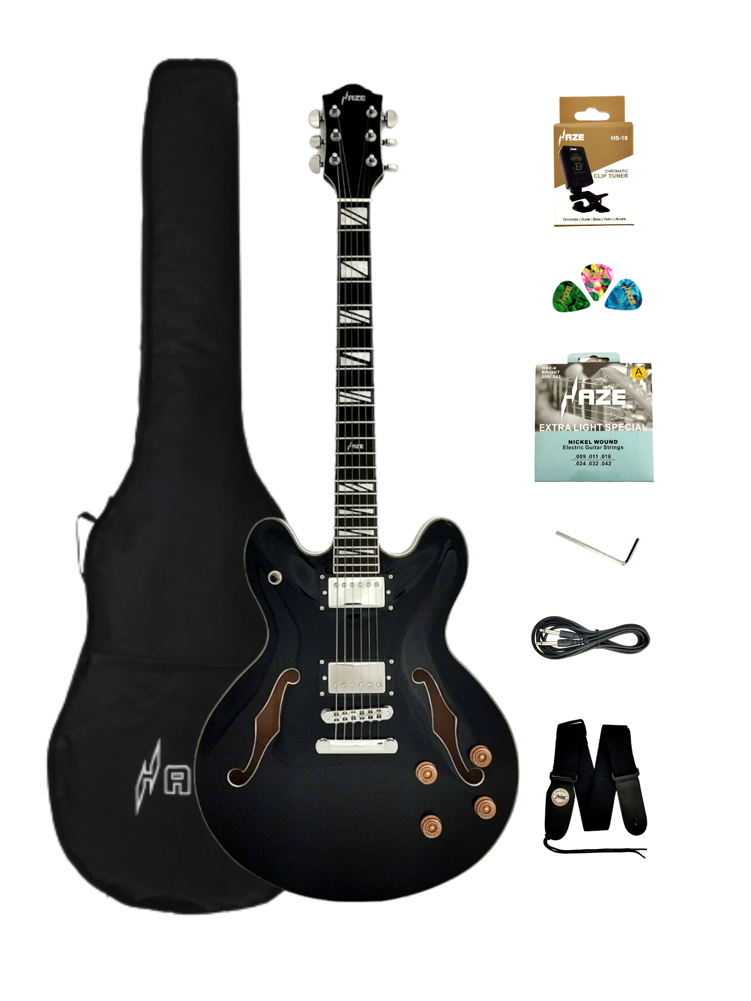 Haze SEG272 Black Semi-Hollow Electric Guitar with Dual Humbuckers