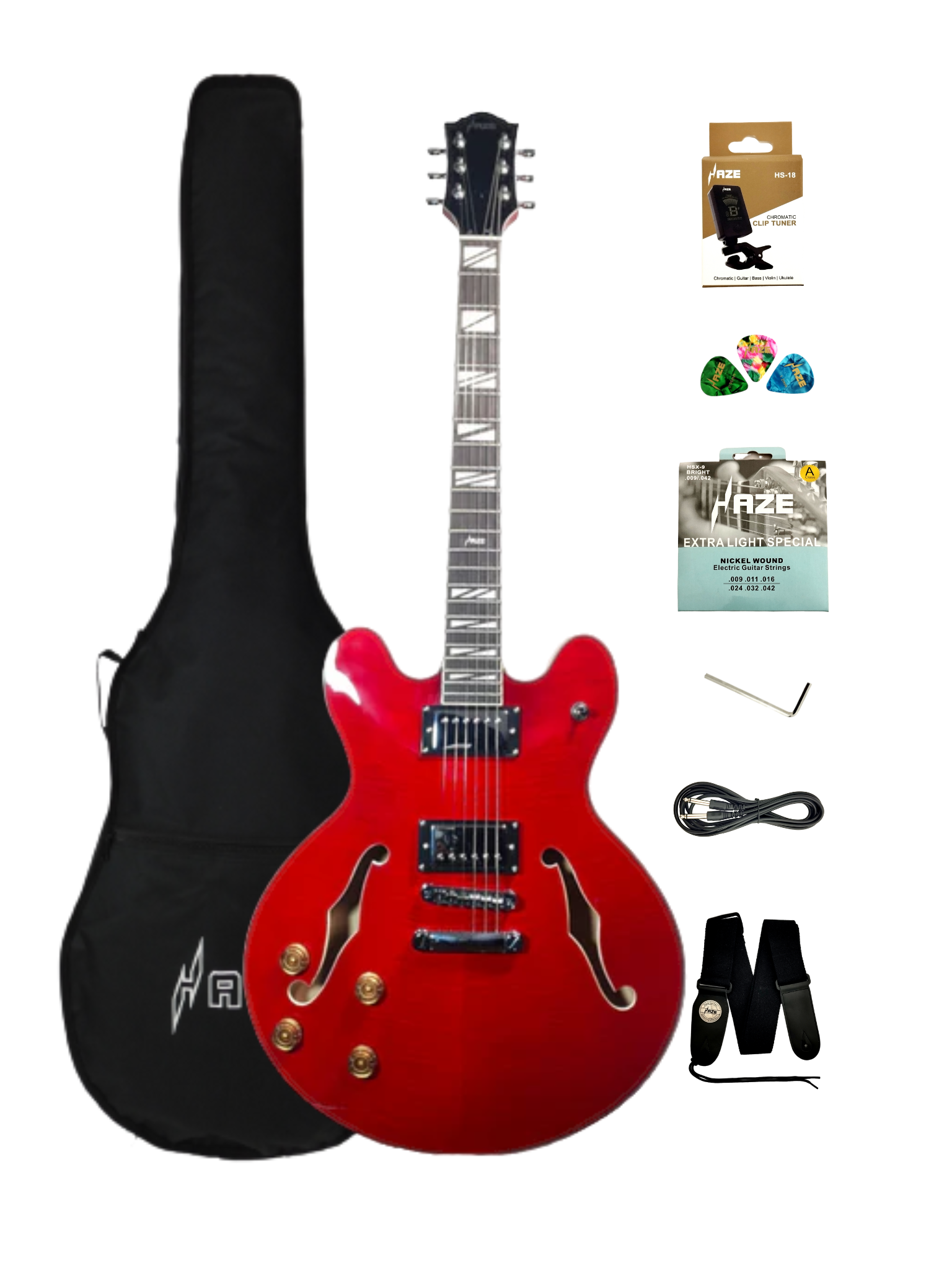 Haze SEG272 Cherry Red Left-Handed Semi-Hollow Electric Guitar with Dual Humbuckers