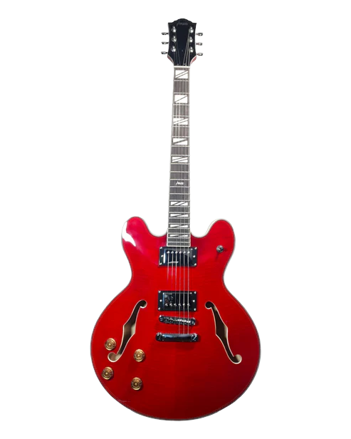 Haze SEG272 Cherry Red Left-Handed Semi-Hollow Electric Guitar with Dual Humbuckers