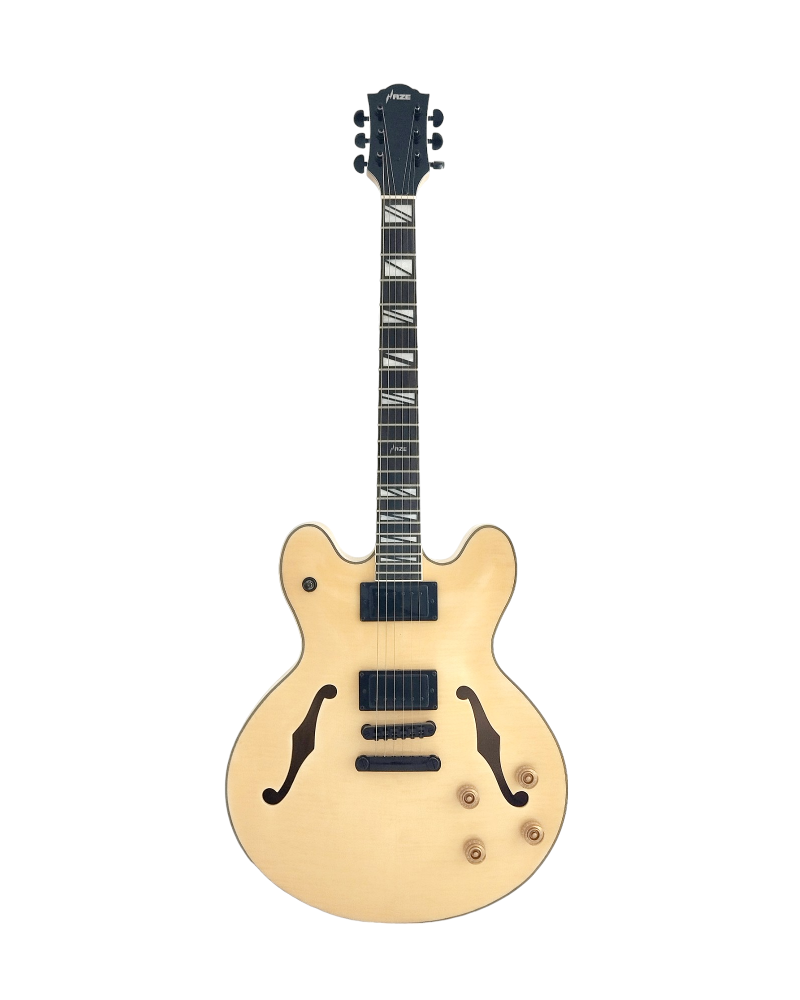 Haze SEG272 Natural Semi-Hollow Electric Guitar with Dual Humbuckers and Flame Maple Top