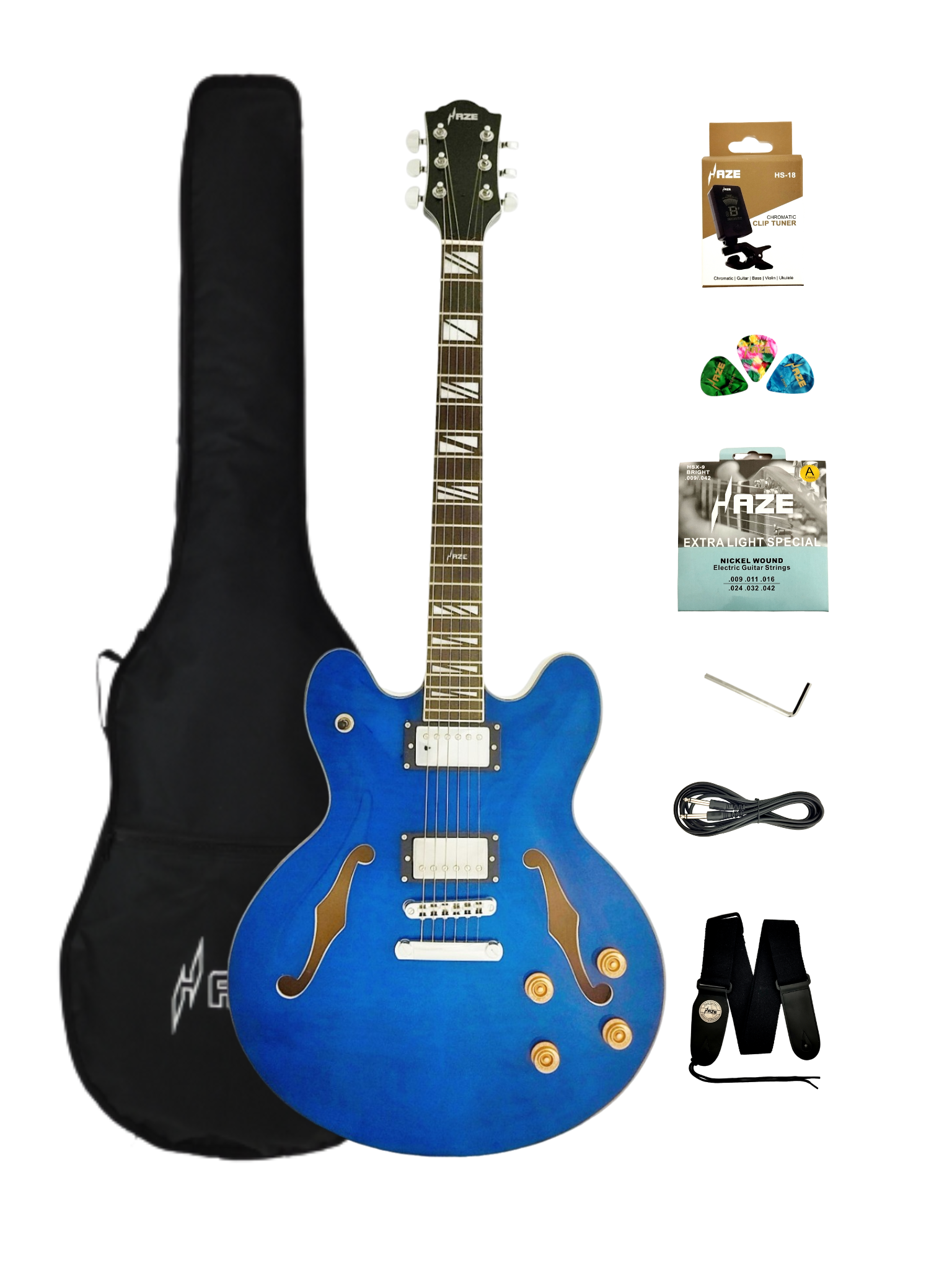 Haze SEG272 Deep Blue Semi-Hollow Electric Guitar with Dual Humbuckers
