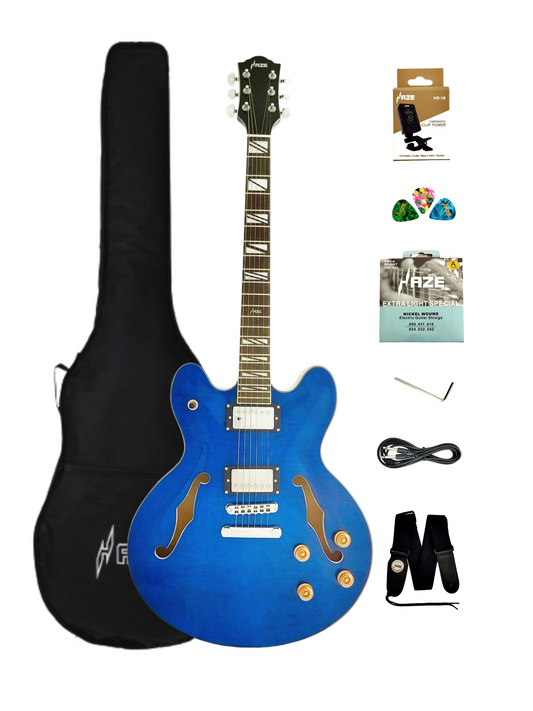 Haze Semi-Hollow Flame Maple HES Electric Guitar - Royal Blue SEG272TBL