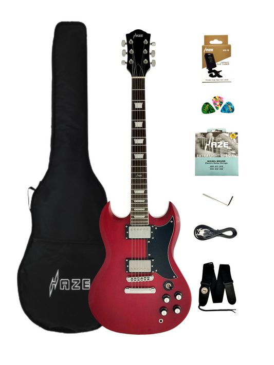 Haze Solid Maple Rosewood Fingerboard Neck-Thru HSG Electric Guitar - Red SEG275TR