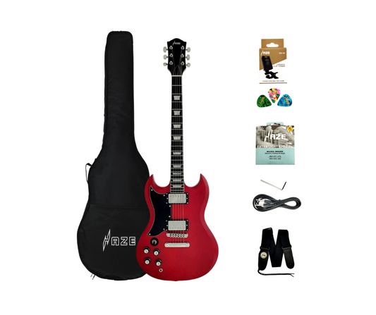 Haze Left Handed HH Maple HSG Electric Guitar - Red SEG275TRDLH