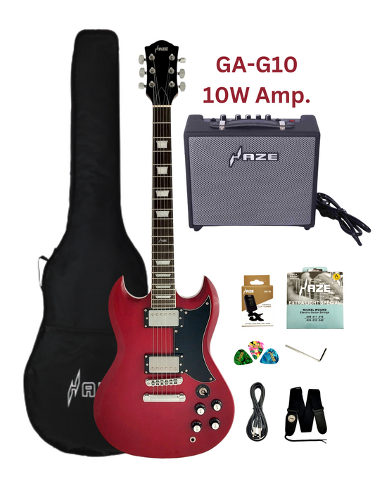 Haze Poplar body, Rosewood Fingerboard Neck-Thru HSG Electric Guitar - Red SEG275TR with Accessories and 10W Amp. (Optional)