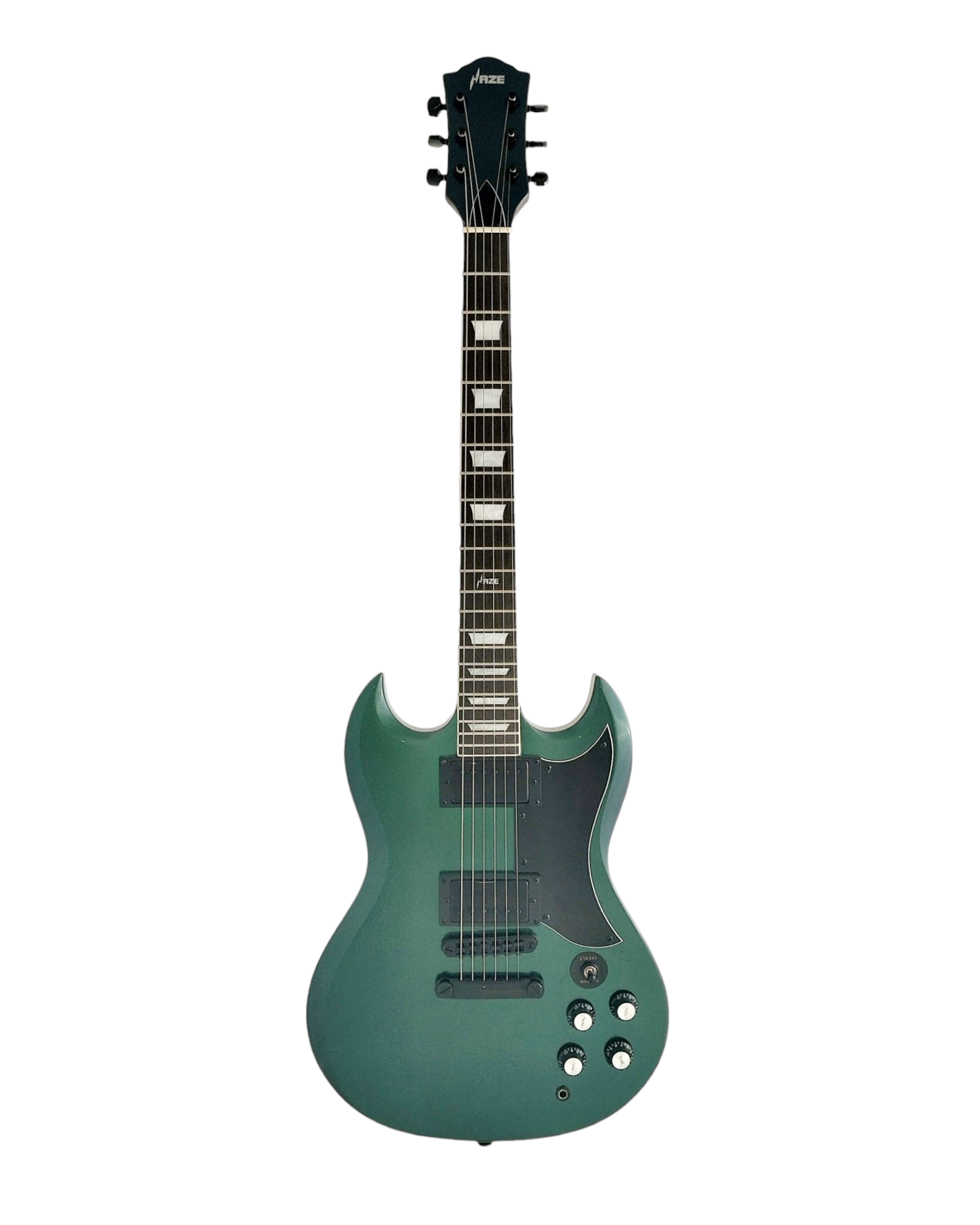 Haze SEG275 Chameleon Green/Purple "Hex" Electric Guitar with Dual Humbuckers