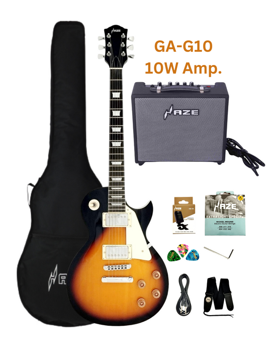 Haze Single-Cut Arched Maple Mahogany Set-Neck Electric Guitar - Vintageburst SEG277BS with Accessories and 10W Amp. (Optional)