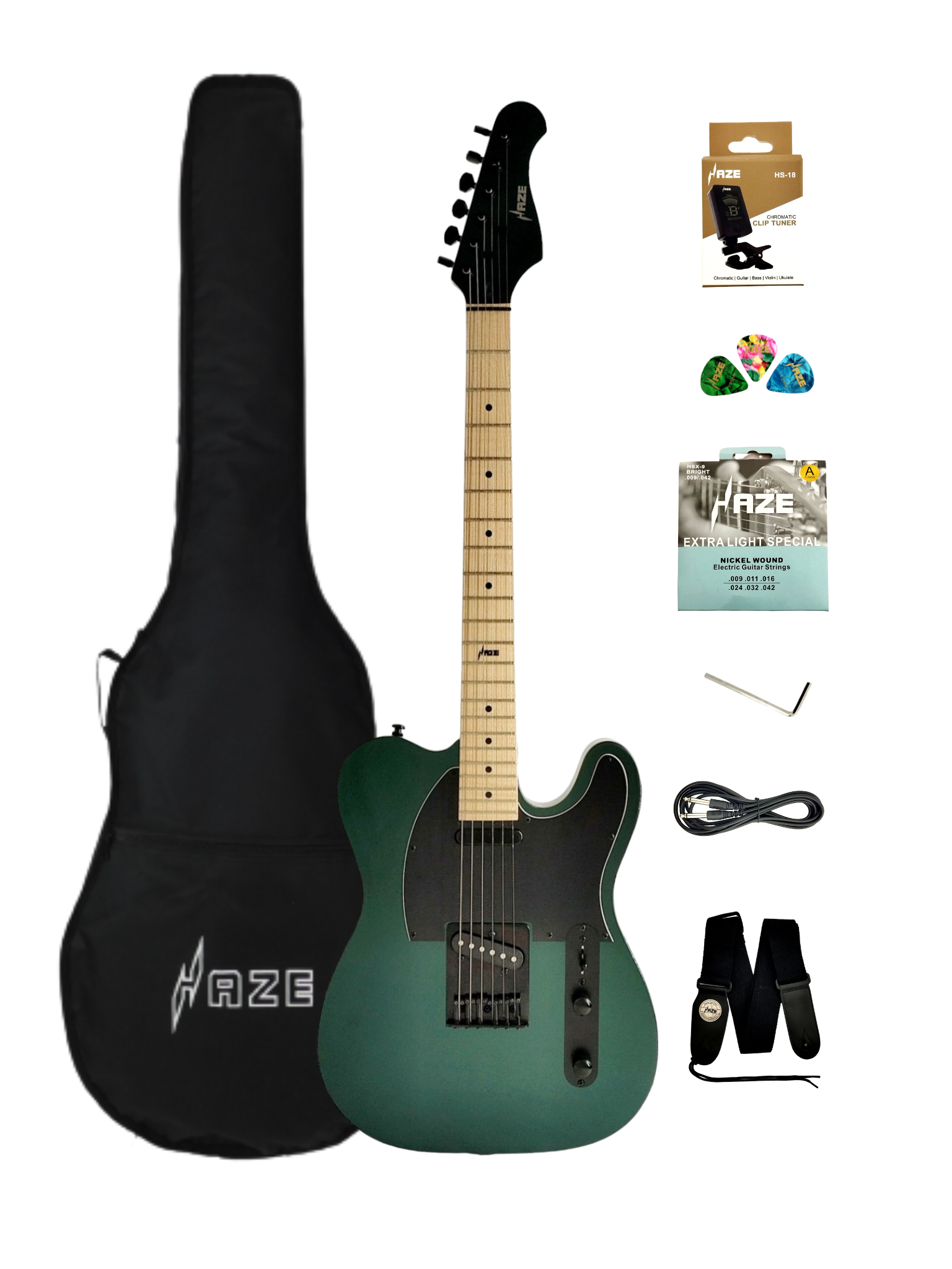 Haze SEG287 Chameleon Green/Purple Electric Guitar with Single Coils + 10W Amp. (Optional)