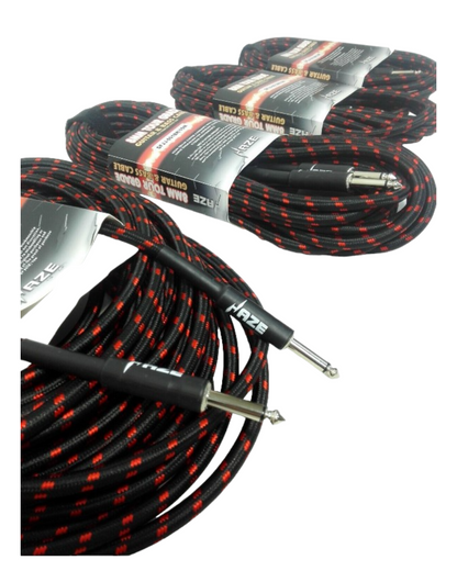 Haze Tour Grade Braided Tweed Guitar/Instrument Cable/Lead,3m,6m,10m,15m Bk+Rd SFJJ-001