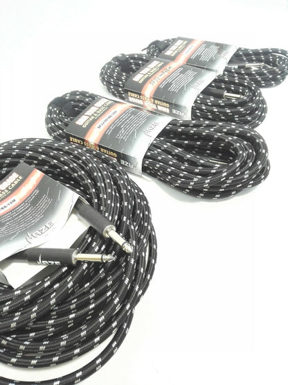 Haze Tour Grade Braided Tweed Guitar/Instrument Cable/Lead,3m,6m,10m,15m Black+Silver SFJJ-001