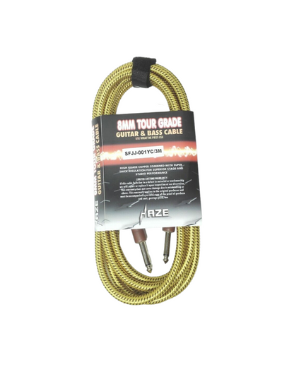 Haze Tour Grade Braided Tweed Guitar/Instrument Cable/Lead,3m,6m,10m,15m Yellow+Brown SFJJ-001