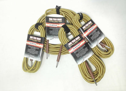 Haze Tour Grade Braided Tweed Guitar/Instrument Cable/Lead,3m,6m,10m,15m Yellow+Brown SFJJ-001