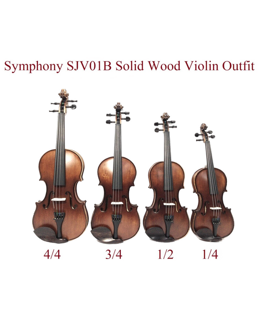 SJV01B Symphony 4/4-1/4 size Violin outfit w/Extra strings, Foam Hard Case, Bow, Rosin