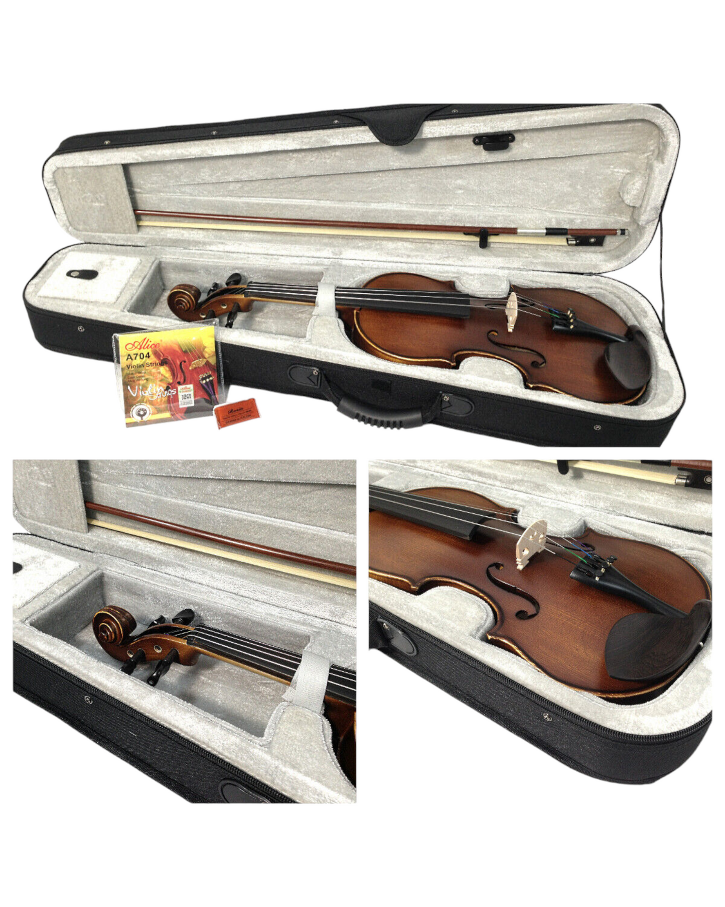 SJV01B Symphony 4/4-1/4 size Violin outfit w/Extra strings, Foam Hard Case, Bow, Rosin