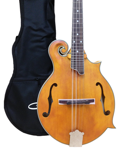 Caraya SMA938 F-Style Mandolin, Solid Spruce, Flame Maple Mandolin w/F Holes + Free Gig Bag