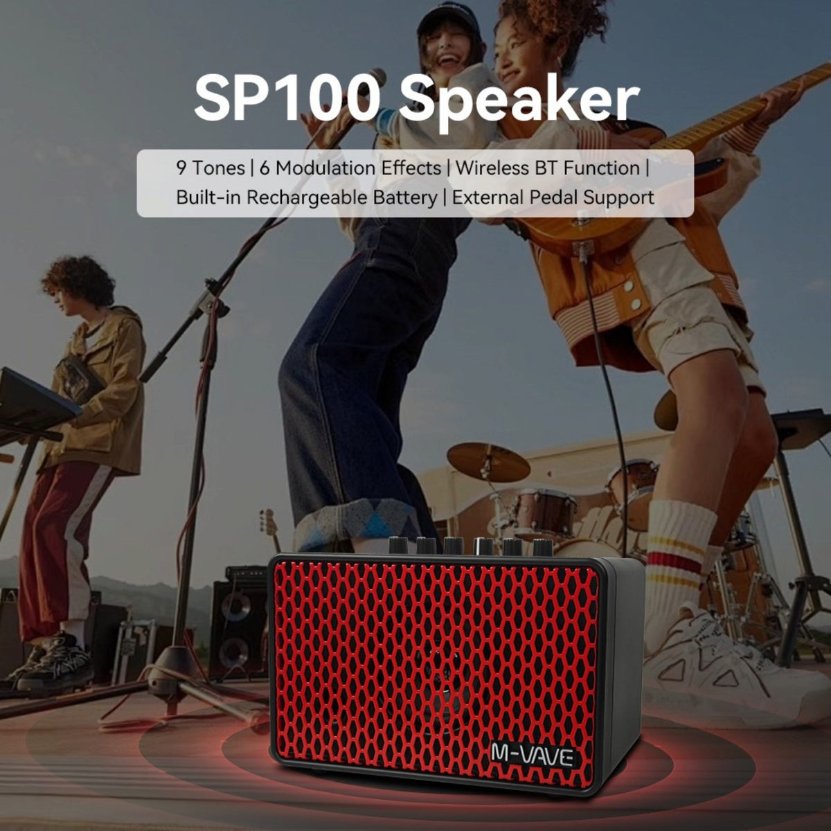 M-VAVE SP100 Portable Rechargable 10W Electric Guitar Amplifier w/ 9 Tones, 6 Effects & Bluetooth