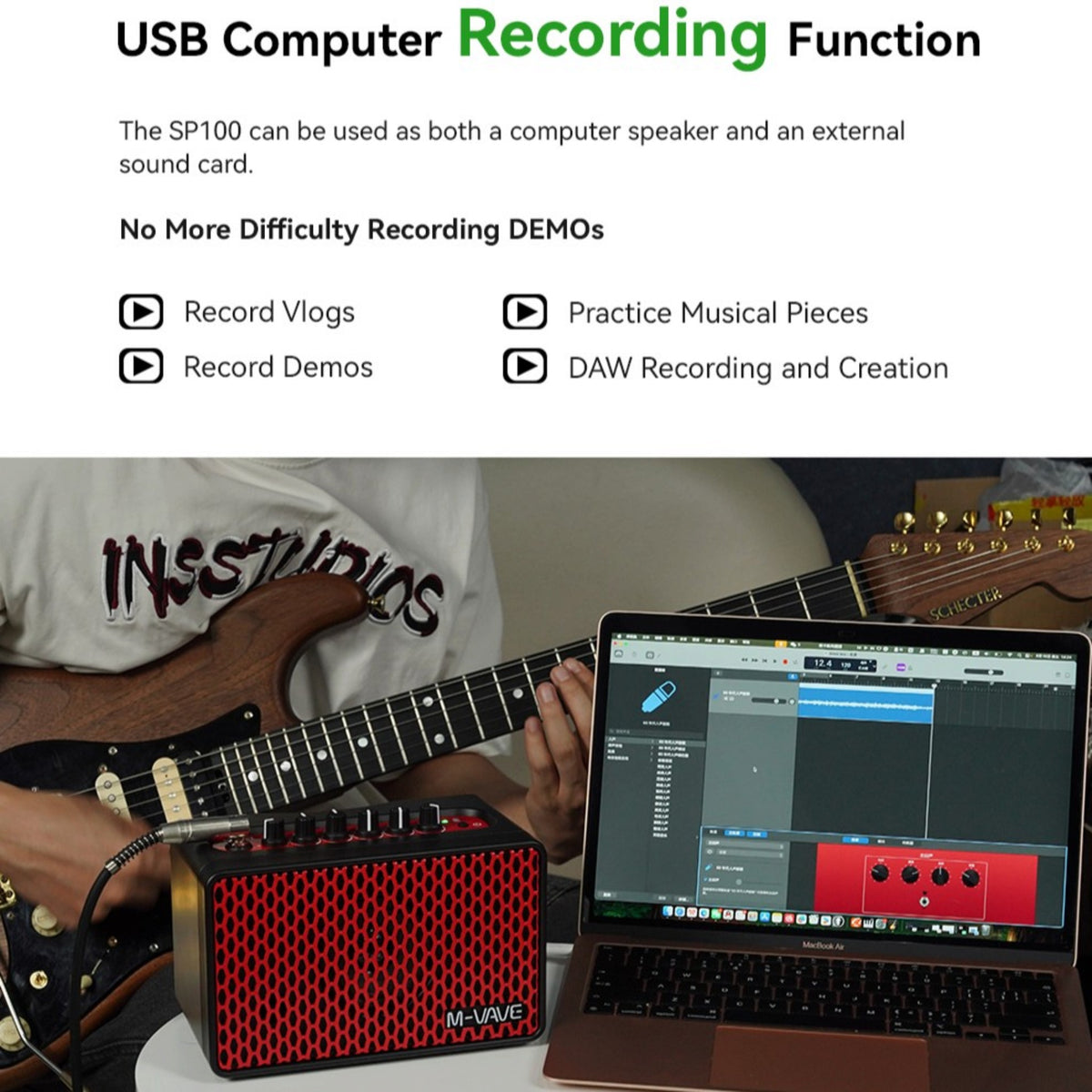 M-VAVE SP100 Portable Rechargable 10W Electric Guitar Amplifier w/ 9 Tones, 6 Effects & Bluetooth