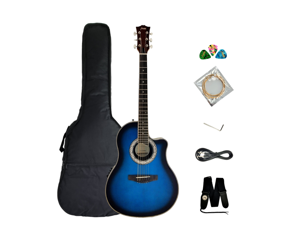 Haze  Roundback Built-In Pickups/Tuner Acoustic Guitar - Blue SP721CEQBLS