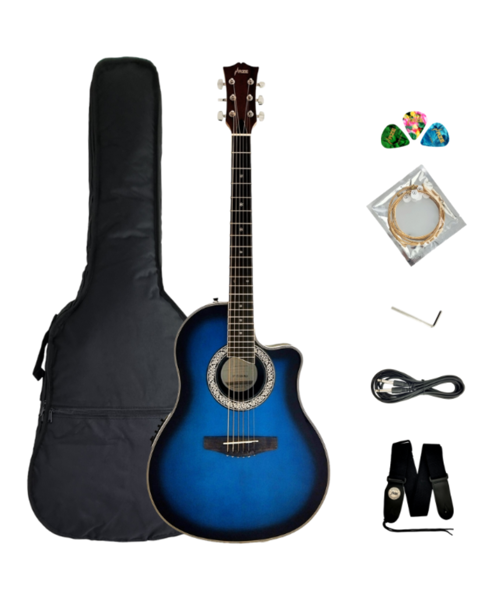 Haze SP721CEQBLS Roundback Built-In Pickups/Tuner Acoustic Guitar - Blue with Accessories and 10W Amp. (Optional)