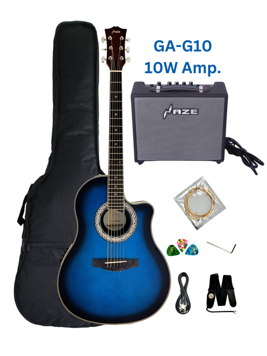 Haze SP721CEQBLS Roundback Built-In Pickups/Tuner Acoustic Guitar - Blue with Accessories and 10W Amp. (Optional)