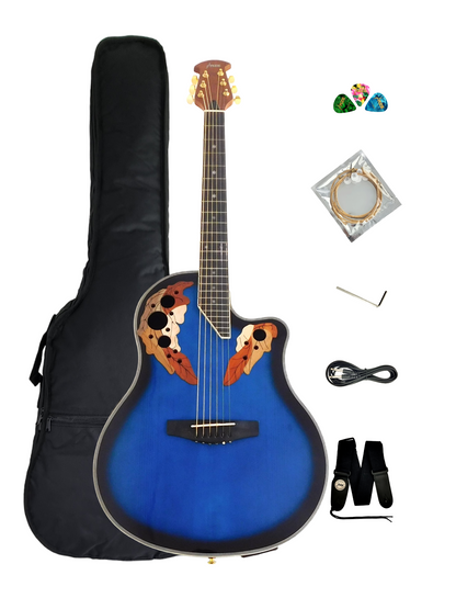 Haze SP723CEQBLS Fibre Glass Roundback Built-In Pickups/Tuner Acoustic Guitar - Blue with Accessories and 10W Amp. (Optional)