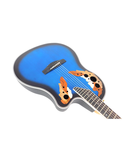 Haze SP723CEQBLS Fibre Glass Roundback Built-In Pickups/Tuner Acoustic Guitar - Blue with Accessories and 10W Amp. (Optional)