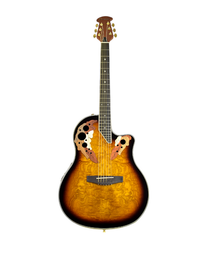 Caraya SP723CEQBS Roundback Built-In Pickups Fibre Glass Back Acoustic Guitar - Sunburst with Accessories and 10W Amp. (Optional)