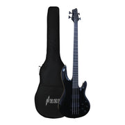 Haze SPB3270BK Fretless 4-String Electric Bass Guitar,Black,Neck-Thru + Free Gig Bag