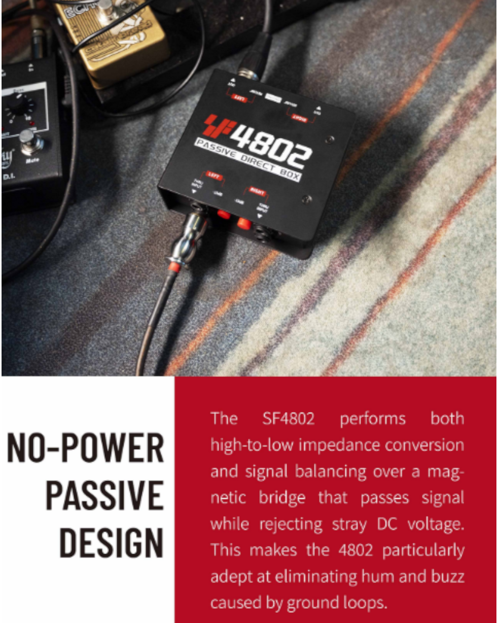 Simplefly Passive Dual-Channel Magnetic Bridge 6.35mm to XLR Recording Signal Direct Injection DI Box w/ REV180° & Ground Lift Switch - SF4802