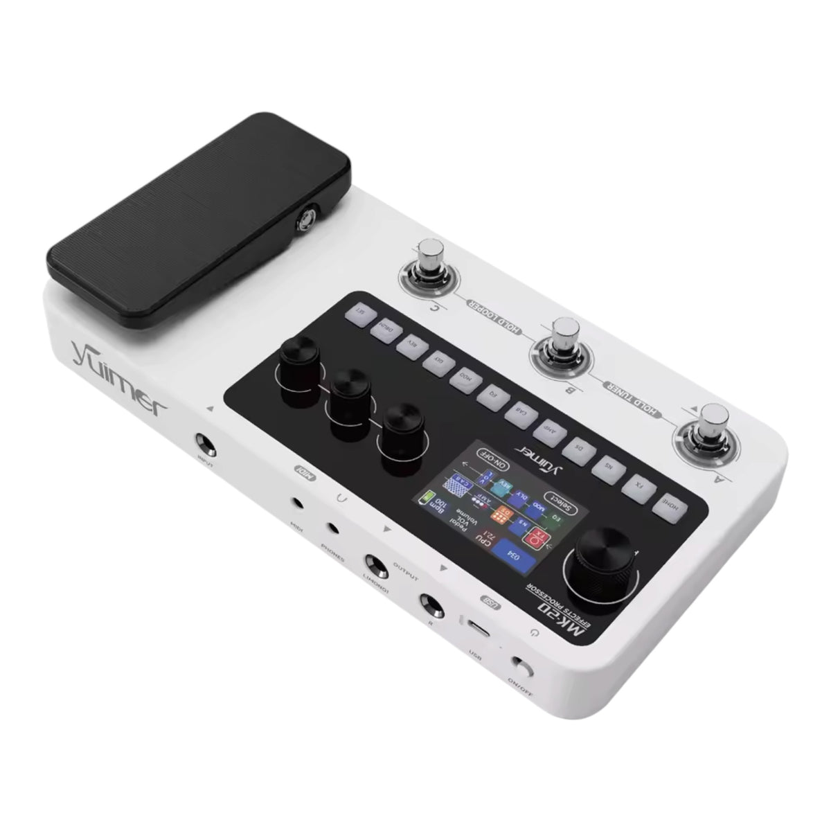 Yuimer MK20Y Portable Rechargeable 3-Switch Guitar & Bass Multi-Effects Floor Processor w/ Built-In Expression Pedal