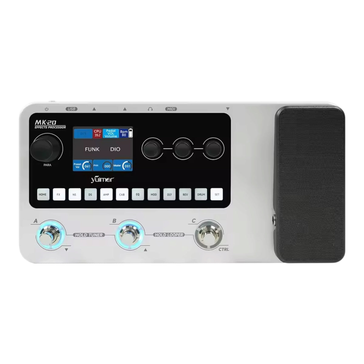 Yuimer MK20Y Portable Rechargeable 3-Switch Guitar & Bass Multi-Effects Floor Processor w/ Built-In Expression Pedal