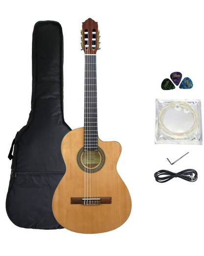 Miguel Rosales Solid Spruce Thin-Body Cutaway Built-In Pickup/Tuner Classical Guitar - Natural C3BCEQSM