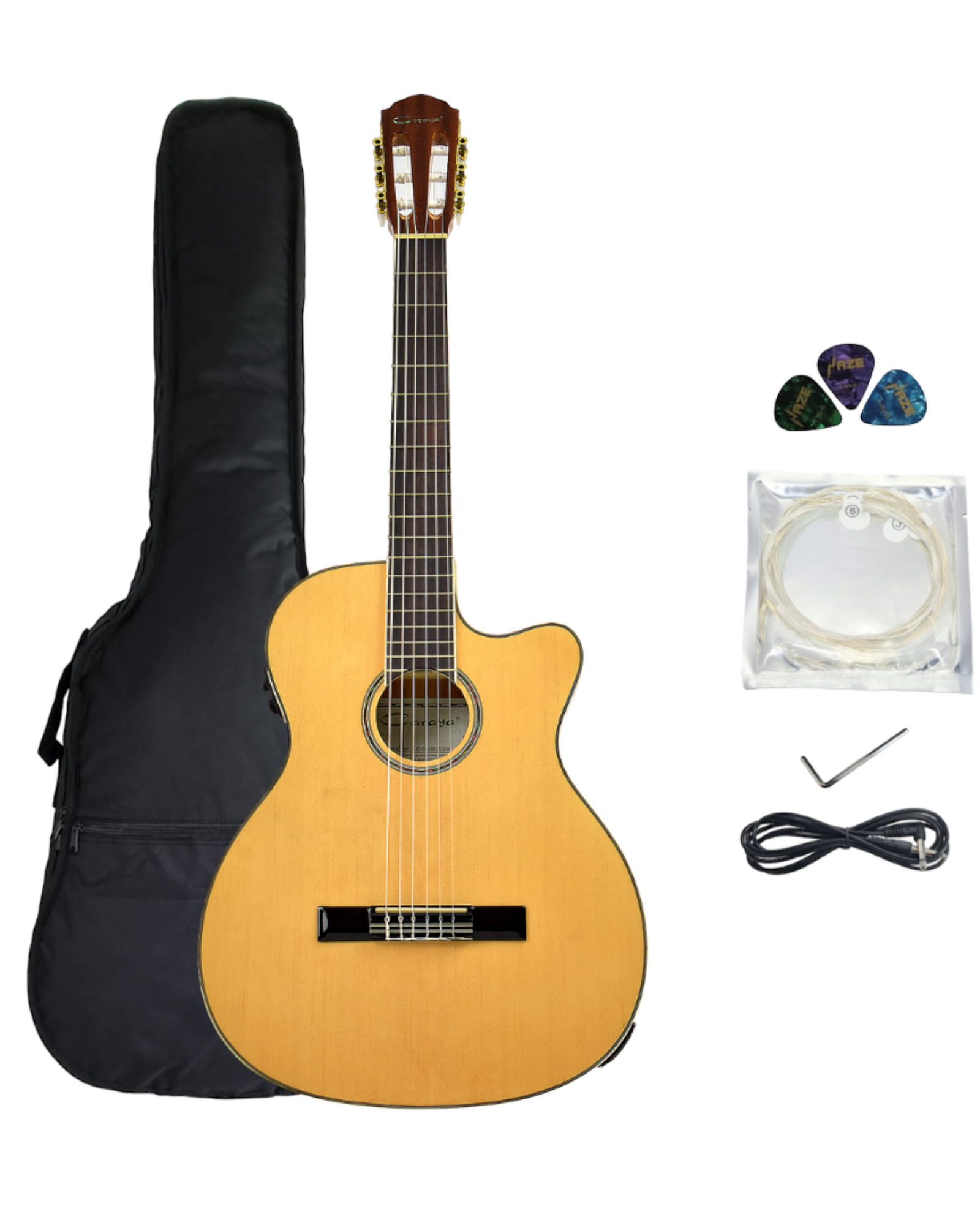 Caraya Spruce Thin-Body Cutaway Built-In Pickup/Tuner Classical Guitar - Natural C551BCEQN
