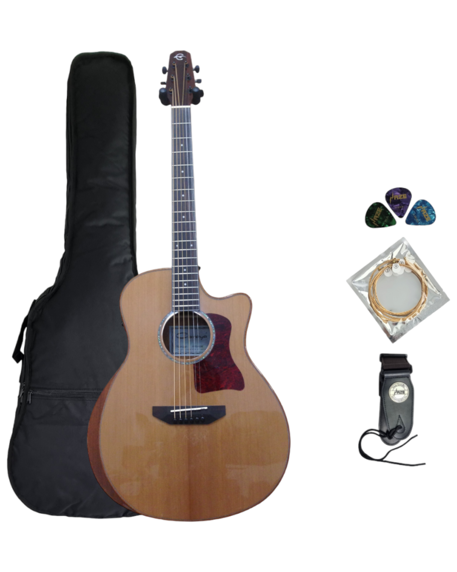 Caraya A2016CEQARCEDAR Solid Cedar Built-In Pickup/Tuner Beveled Armrest Acoustic Guitar - Natural
