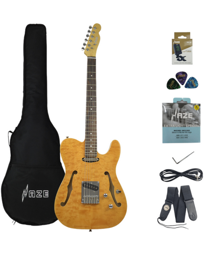 Haze Semi-Hollow Lightweight Quilted Paulownia Electric Guitar - Natural