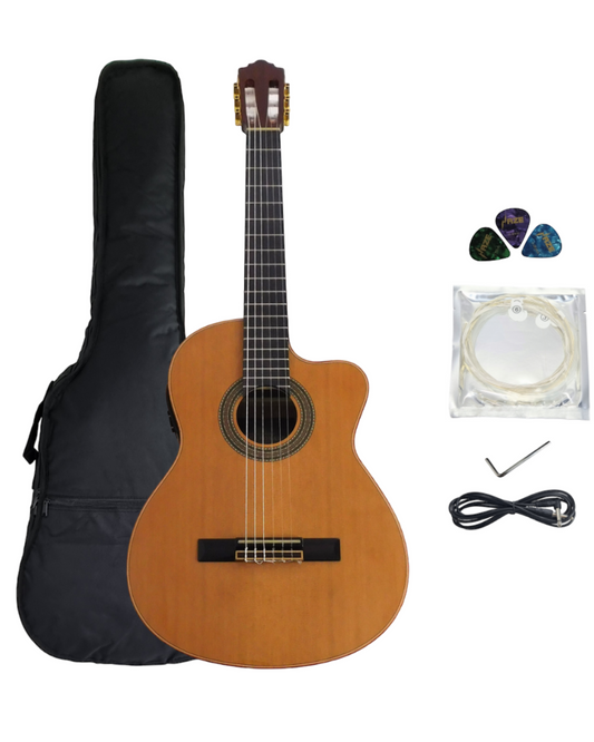 Miguel Rosales HS10CEQN Solid Top Electro-Classical Guitar w/Truss Rod + Free Gig Bag