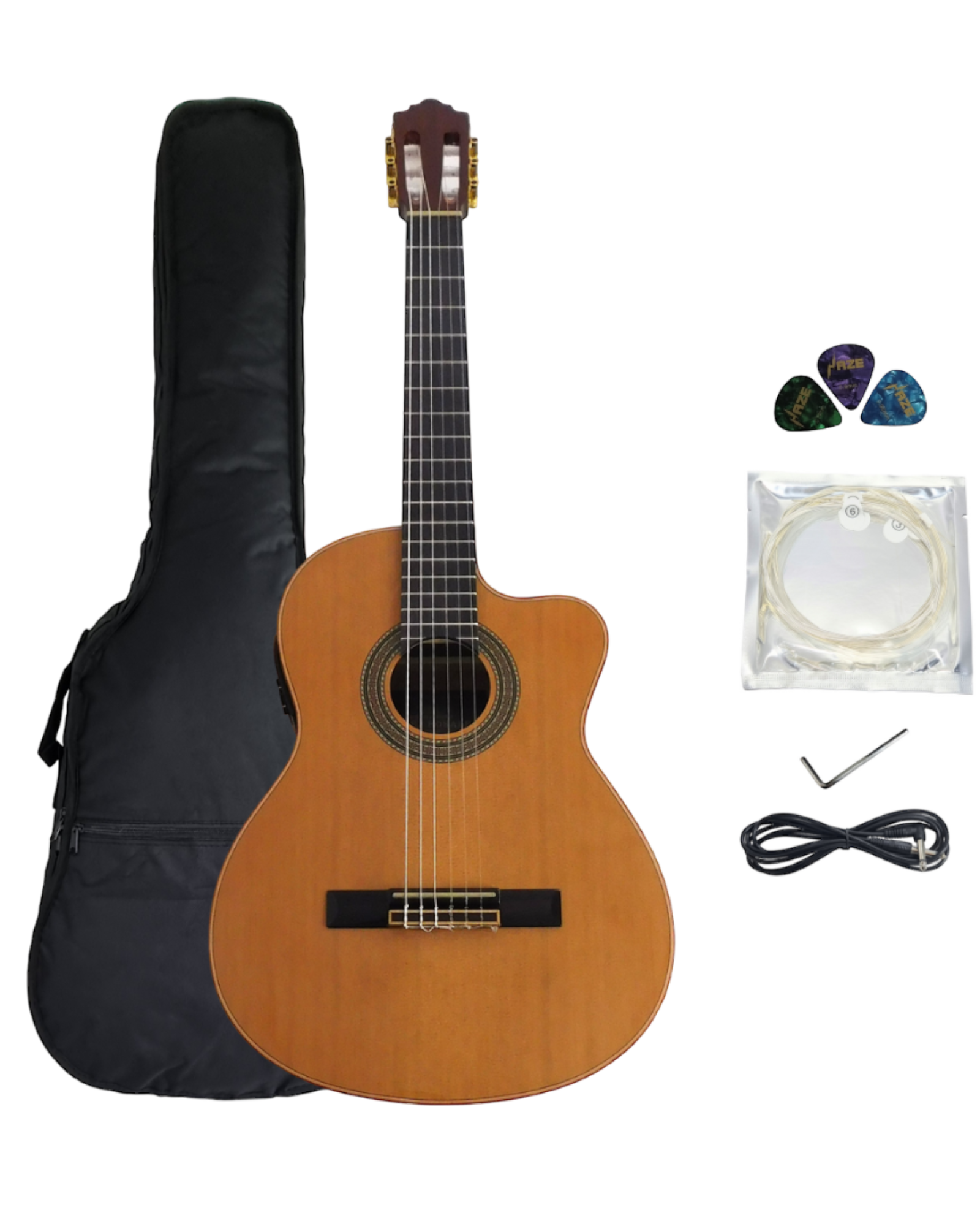 Miguel Rosales Solid Canadian Cedar Cutaway Built-In Belcat Pickup/Tuner Classical Guitar - Natural HS10CEQN