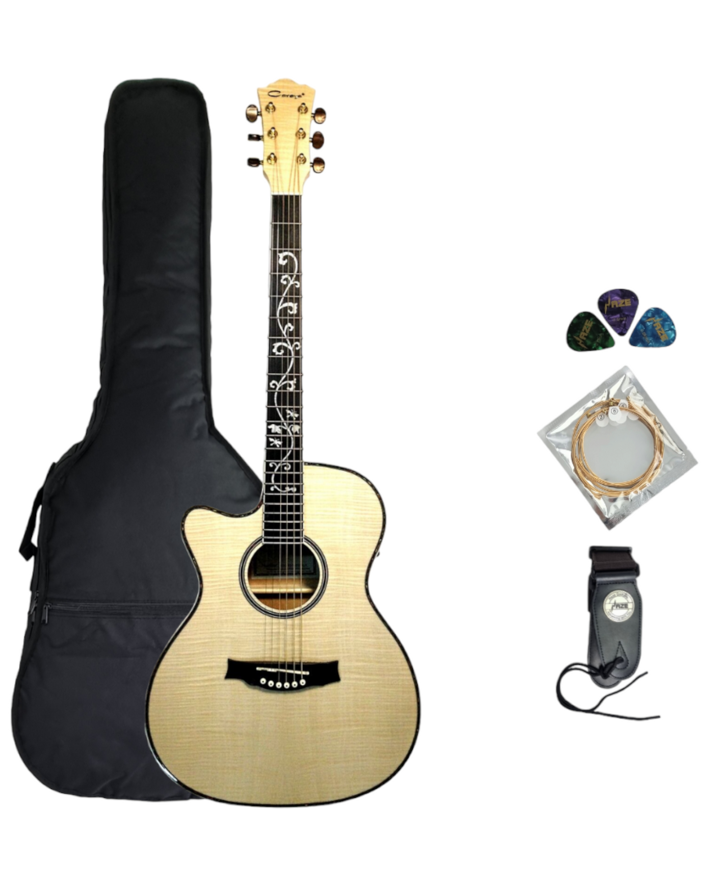 Caraya Left-Handed All Maple Built-In Pickups/Tuner Acoustic Guitar - Natural SDG837CEQNLH