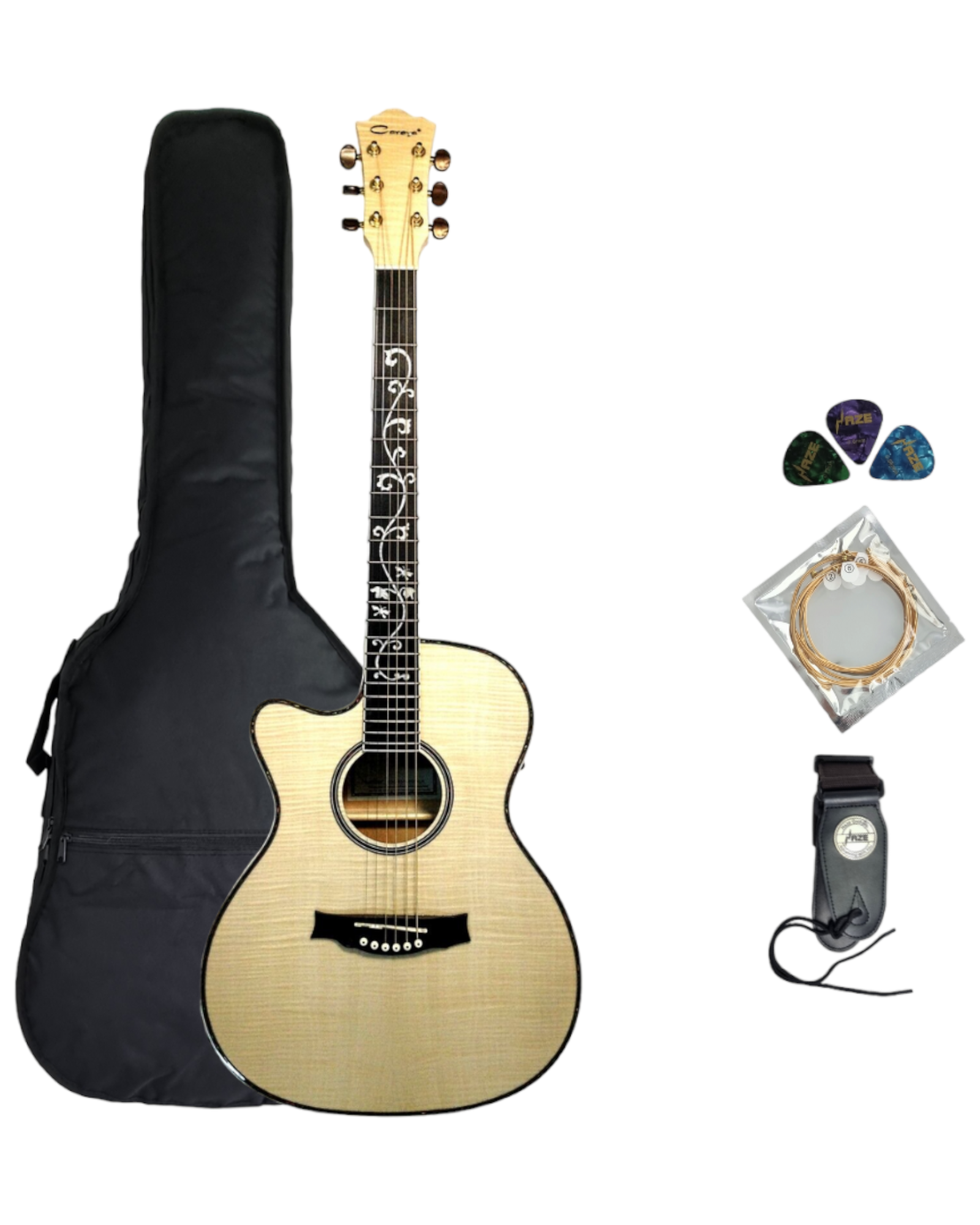 Caraya SDG837CEQNLH Left-Handed All Maple Built-In Pickups/Tuner Acoustic Guitar - Natural