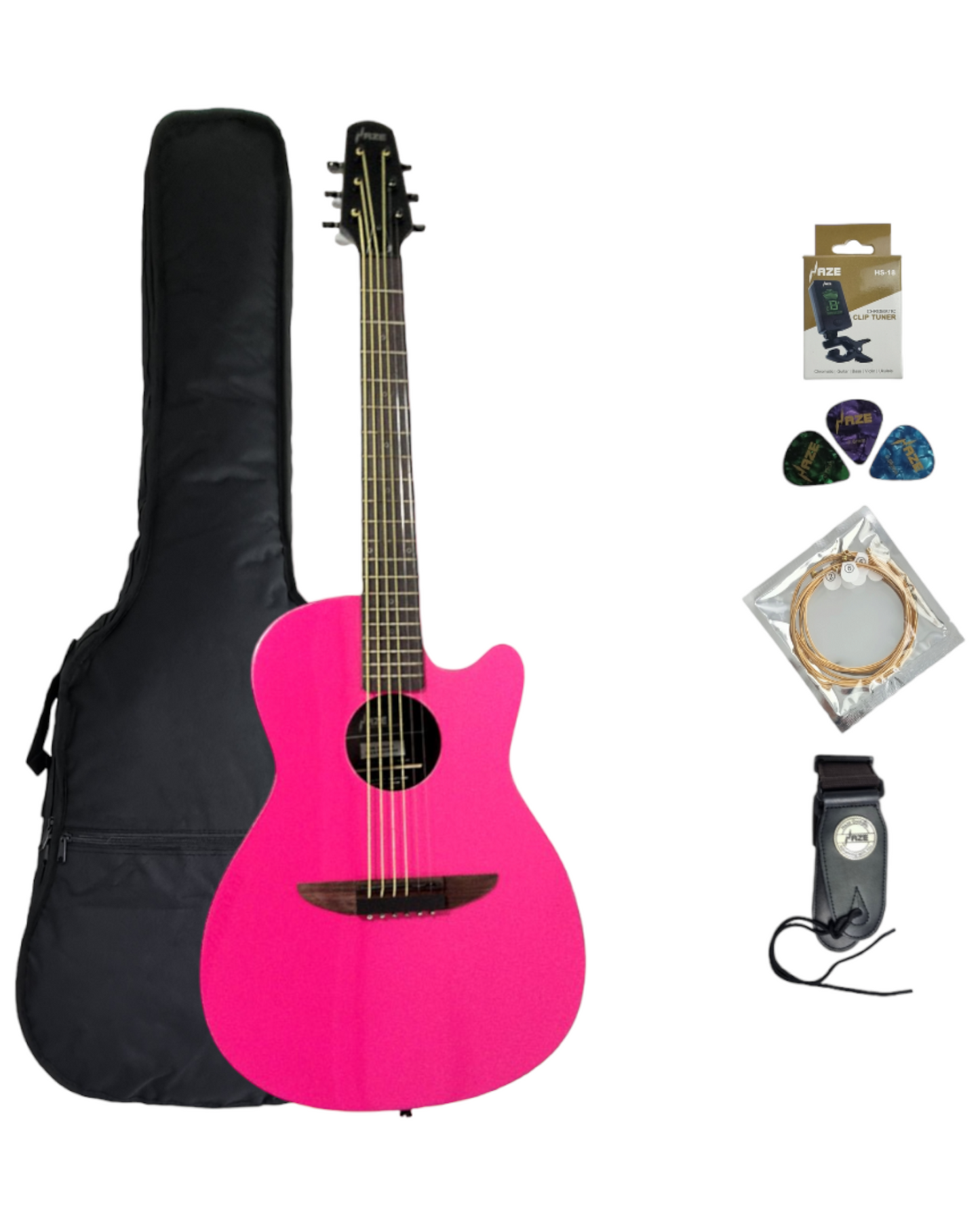 Haze Roundback 38" Traveller Built-In Pickups Acoustic Guitar - Pink HSDP836CPK