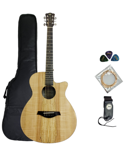 Caraya Built-In Speaker Reverb/Chorus/Delay Cutaway Acoustic Guitar - Natural HSGYPSPCEQGC