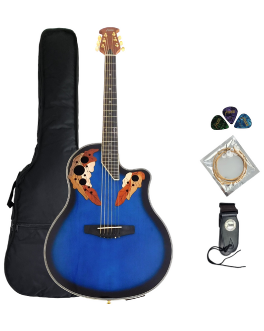 Haze Fibre Glass Roundback Built-In Pickups/Tuner Acoustic Guitar - Blue SP723CEQBLS