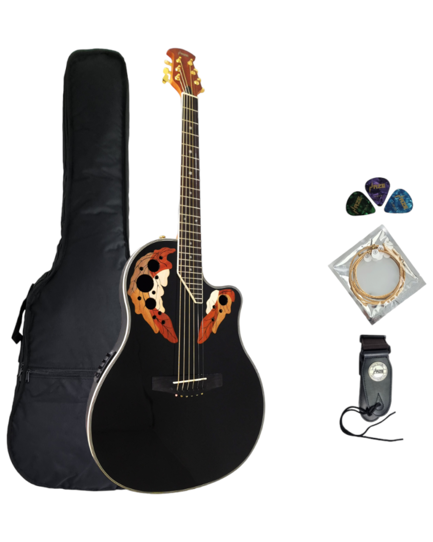 Haze  Roundback Built-In Pickups/Tuner Acoustic Guitar - Black SP723CEQBK