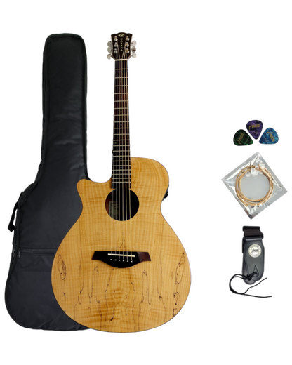 Left Hand 40" Caraya GYPSYGC OM Type Acoustic Guitar w/Built-in EQ, Cutaway + Free Gig Bag