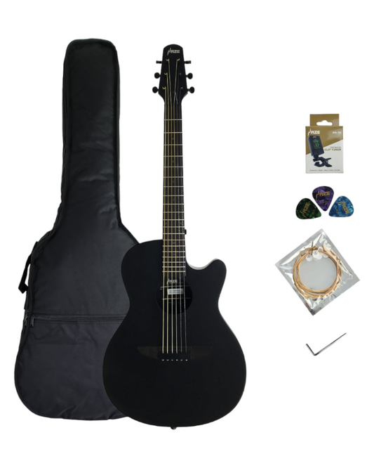 Haze Roundback 3/4 Traveller Built-In Pickups Acoustic Guitar - Black HSDP836CMBK