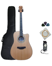 Klema K200DCCE Solid Canadian Cedar Top Flamed Maple Body Dreadnought Cutaway Acoustic Guitar - Natural