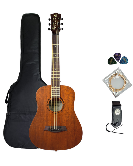 Caraya SAFAIR34EQ 34" All Mahogany Traveler Acoustic Guitar w/Built-in EQ, Tuner + Free Bag